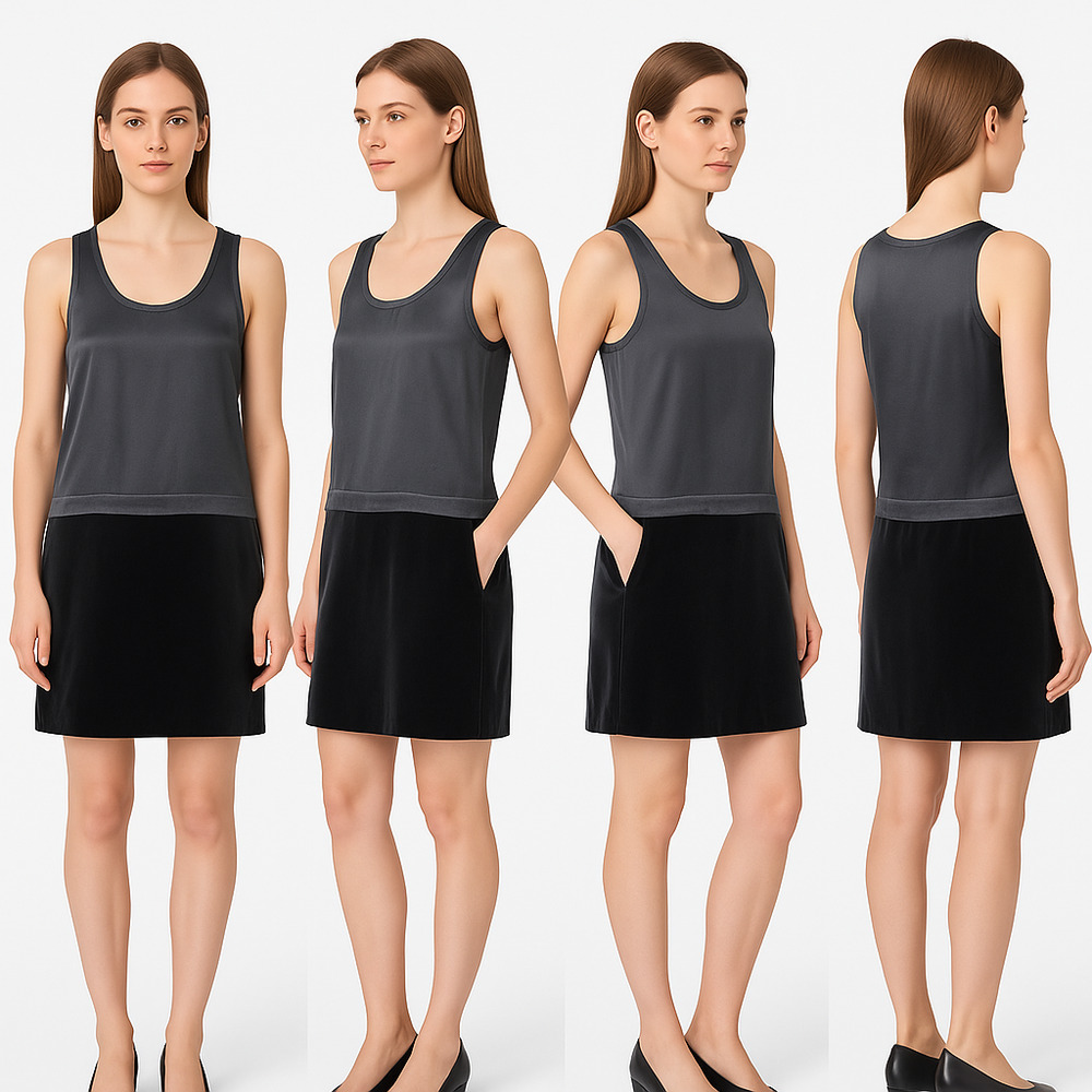Theory Dress Womens Size 0 Grey Black Tank Sleeveless Velvet Pockets Combo
